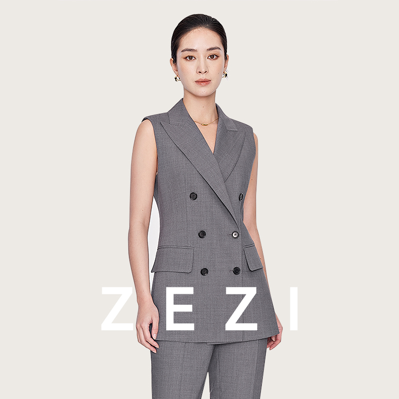 ZEZI【冯超专属】精纺双排扣商务马甲条纹新款无袖格纹爆款Z11B090V