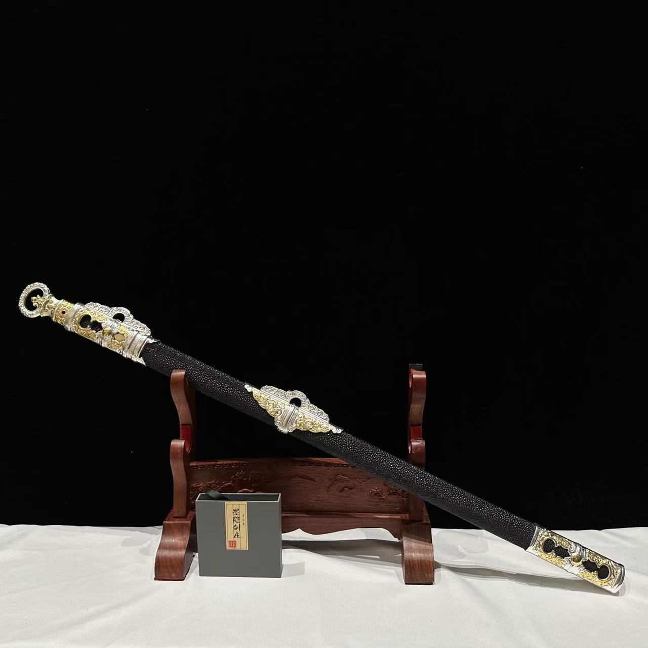 【墨隐星落】X埋鞘环首刀 毛铁镜面 鎏金鎏银 鱼皮收藏未开刃