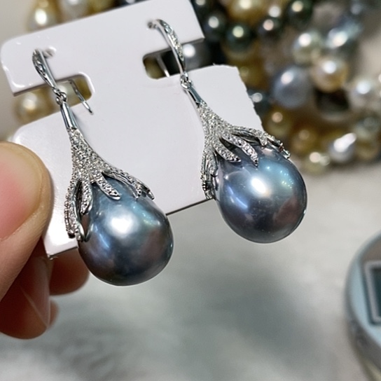 海水珍珠耳饰银S925镶嵌12-13