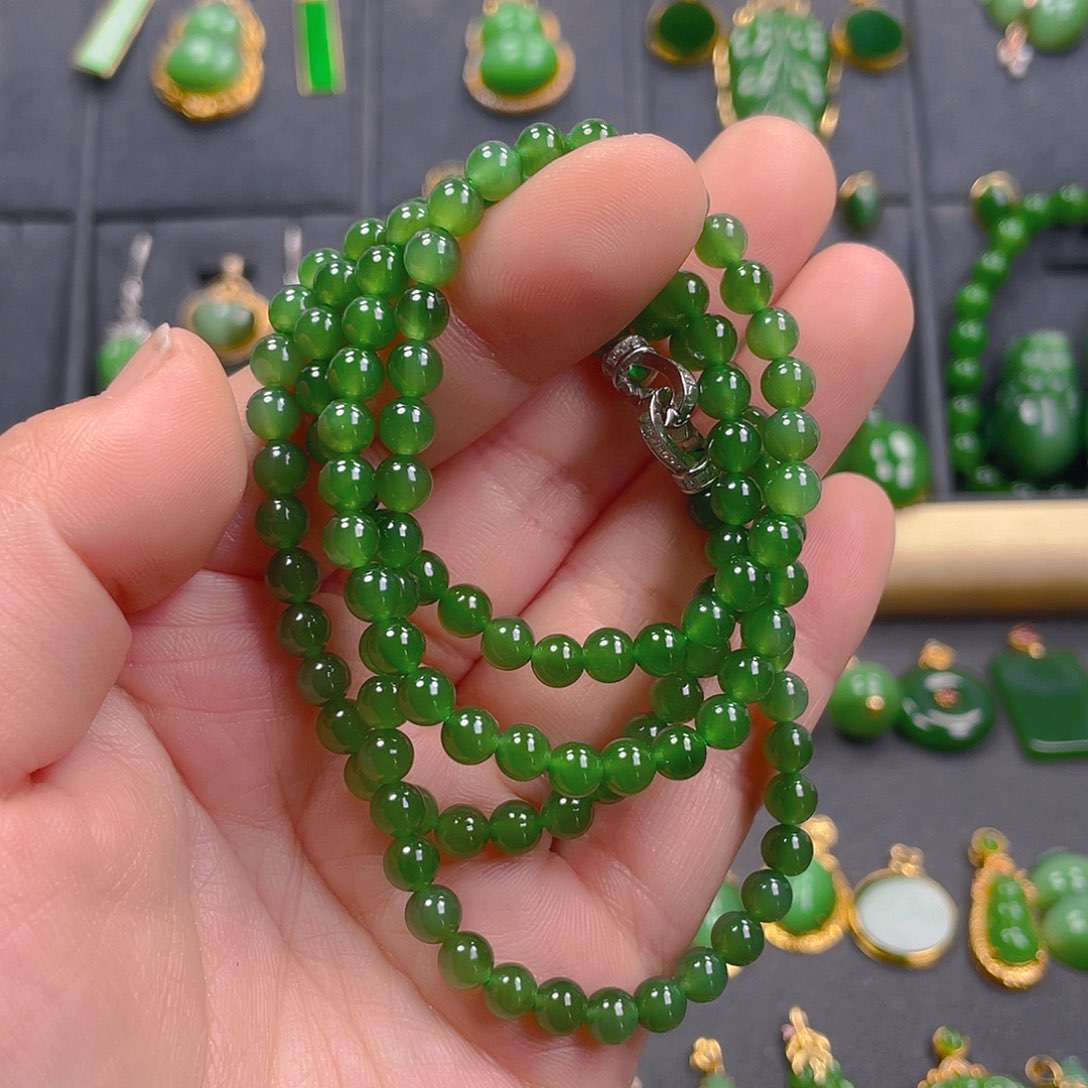 和田玉（碧玉）毛衣链银S925镶嵌胖**啊880