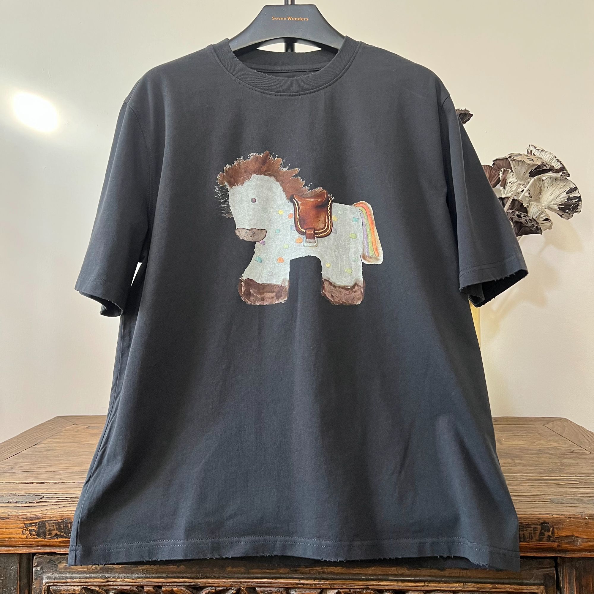 【马到成功】白灰双色短袖常规款常规圆领印花夏季潮流T恤