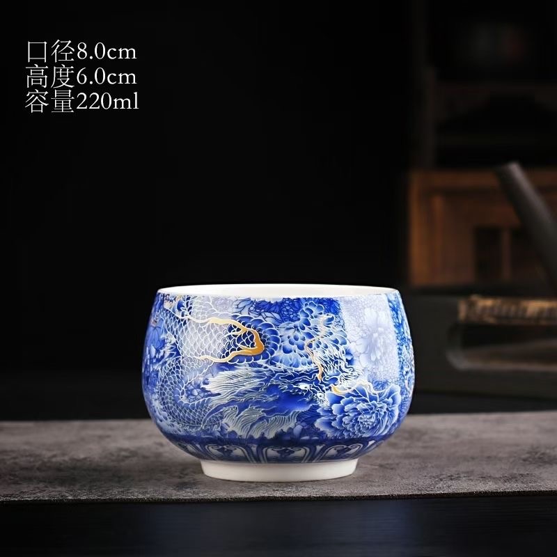 龙腾四海羊脂玉瓷中式高档珐琅彩罗汉主人杯591