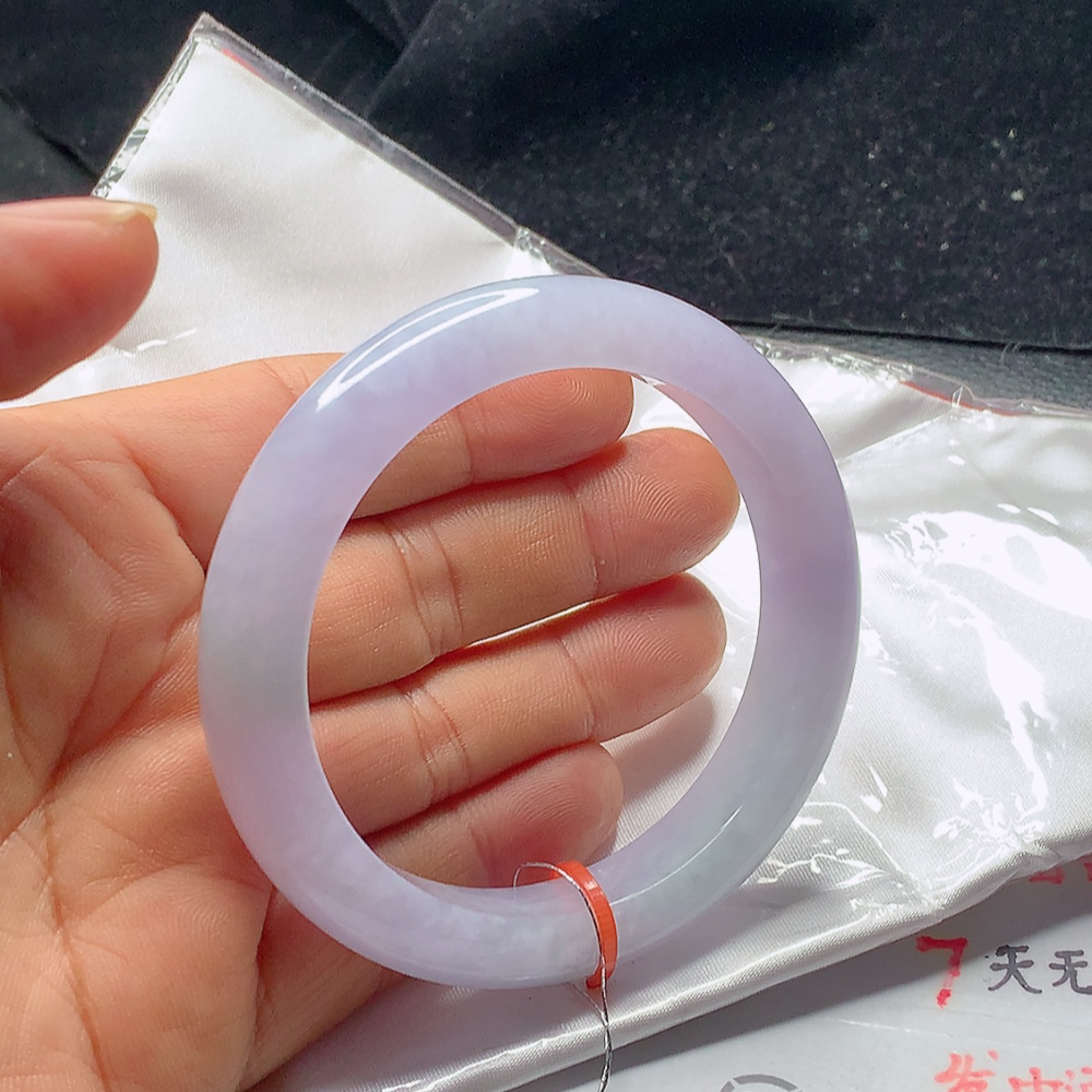 59.5大圈口缅甸a货翡翠手镯紫罗兰时尚天然粉粉紫冰透紫色女士