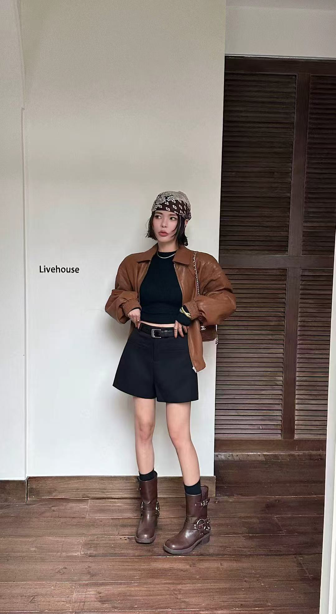 秋季高腰显瘦西服面料短裤