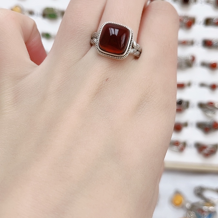 血珀戒指银S925镶嵌天然