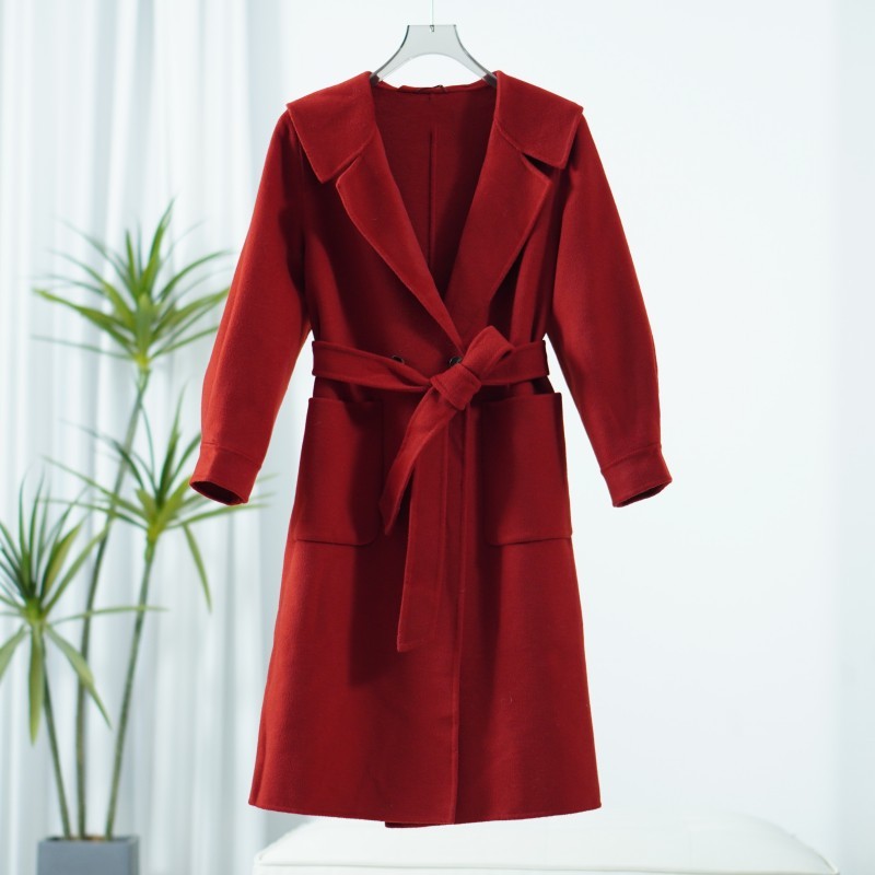 【诗M】E026-5  女装秋冬长款双面呢大衣红色2598580