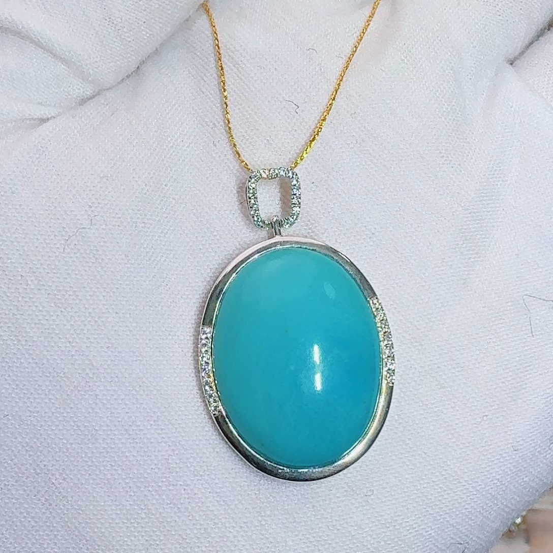 绿松石银S925镶嵌珠宝奇石玉华蓝吊坠