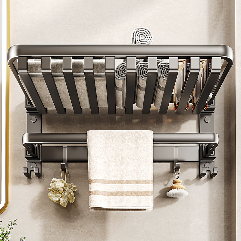 【德国精工GKKBO】网篮毛巾架卫生间置物架一体免打孔加厚浴室折叠