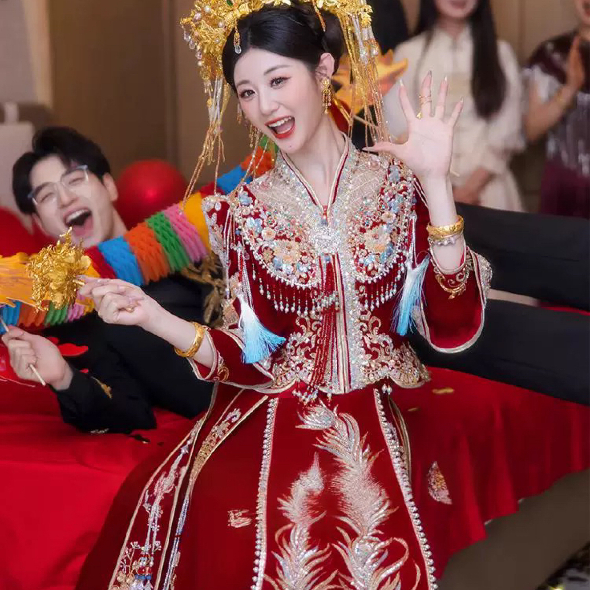 丝绒秀禾服婚服2025年新款龙凤褂新娘结婚接亲服出门中式嫁衣