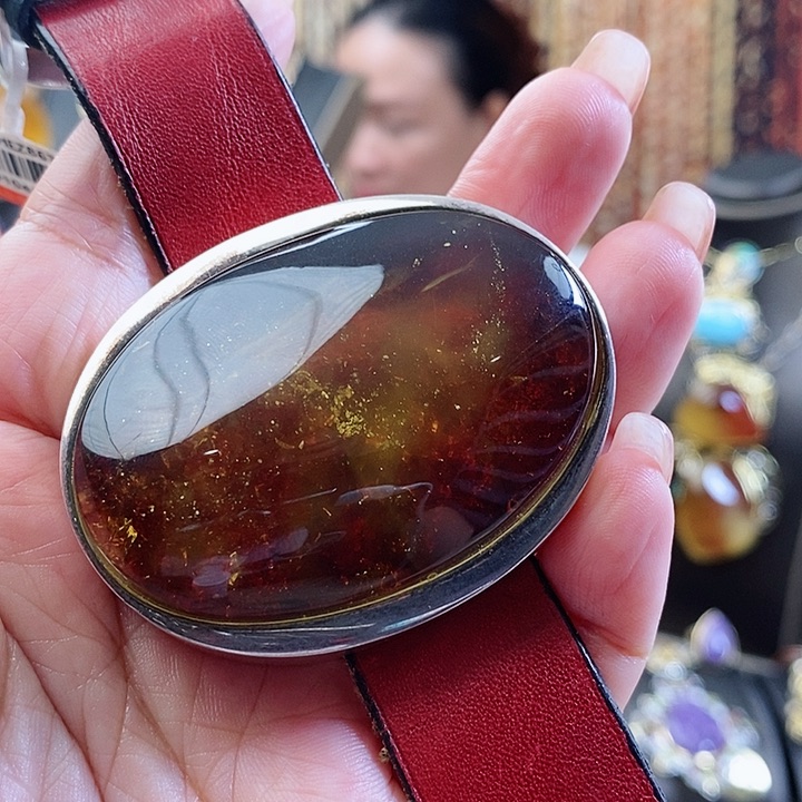 银S925镶嵌琥珀手镯手表款