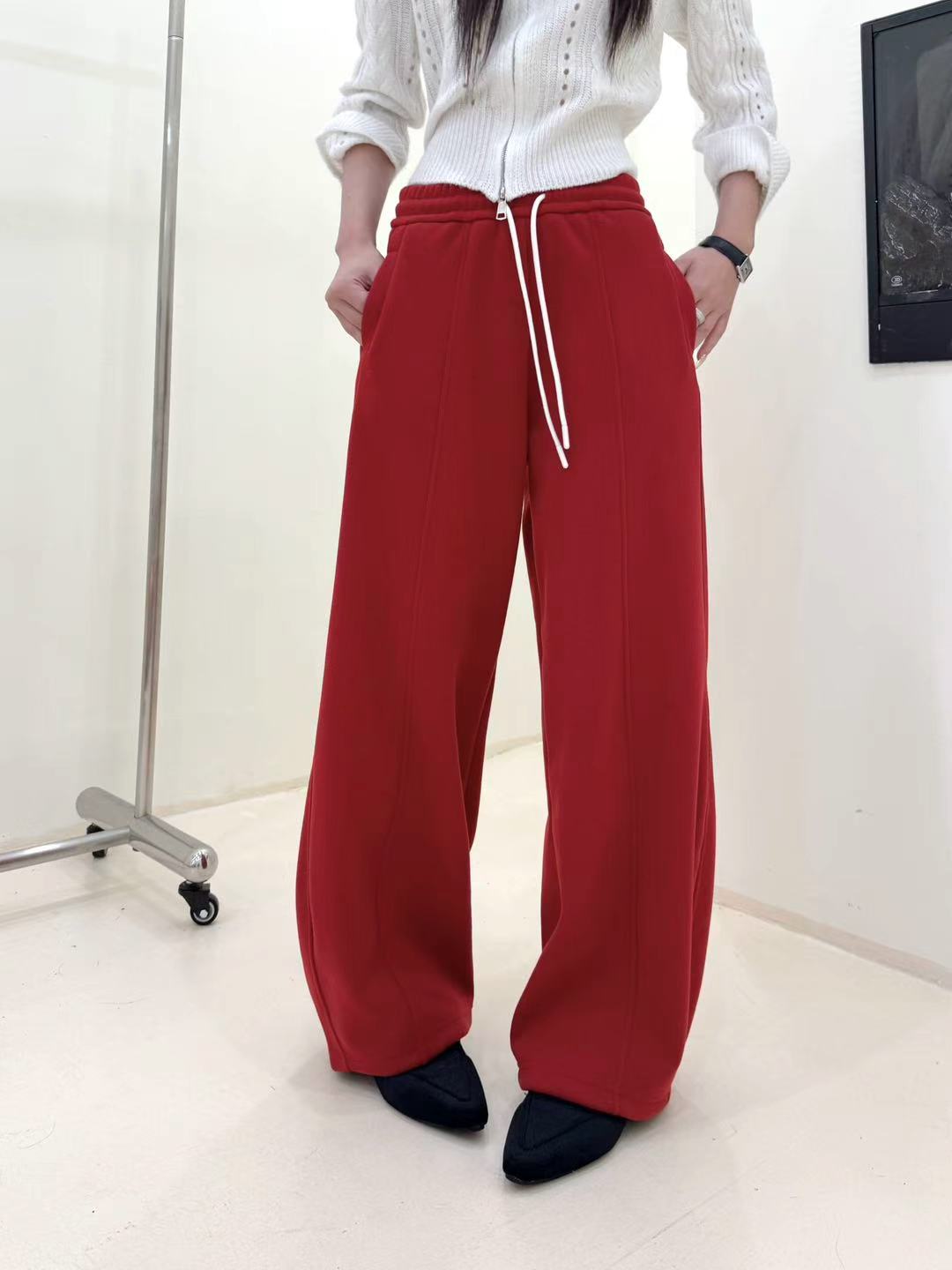 2025冬季新款时尚百搭欧货加绒松紧腰窄版小弯刀糯米裤255081