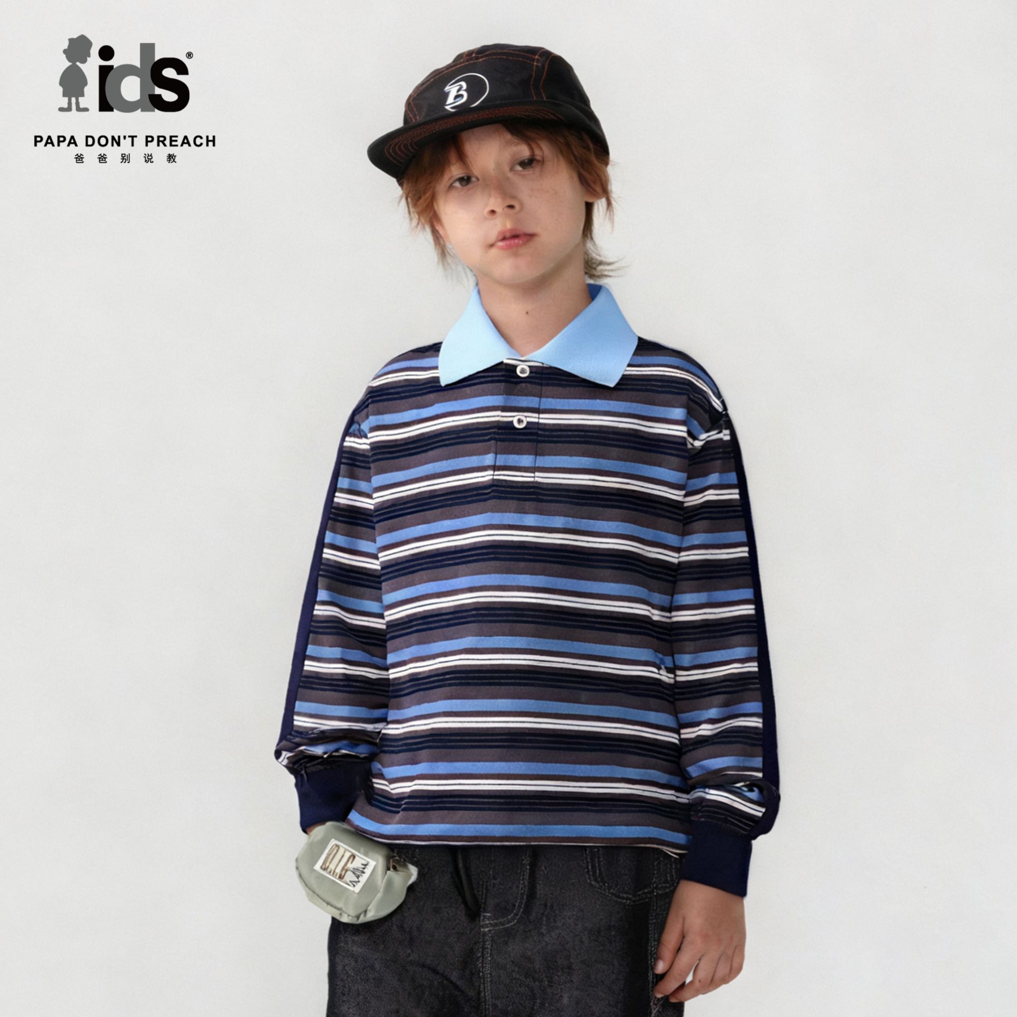 【ids】长袖条纹吸汗字母POLO衫休闲百搭