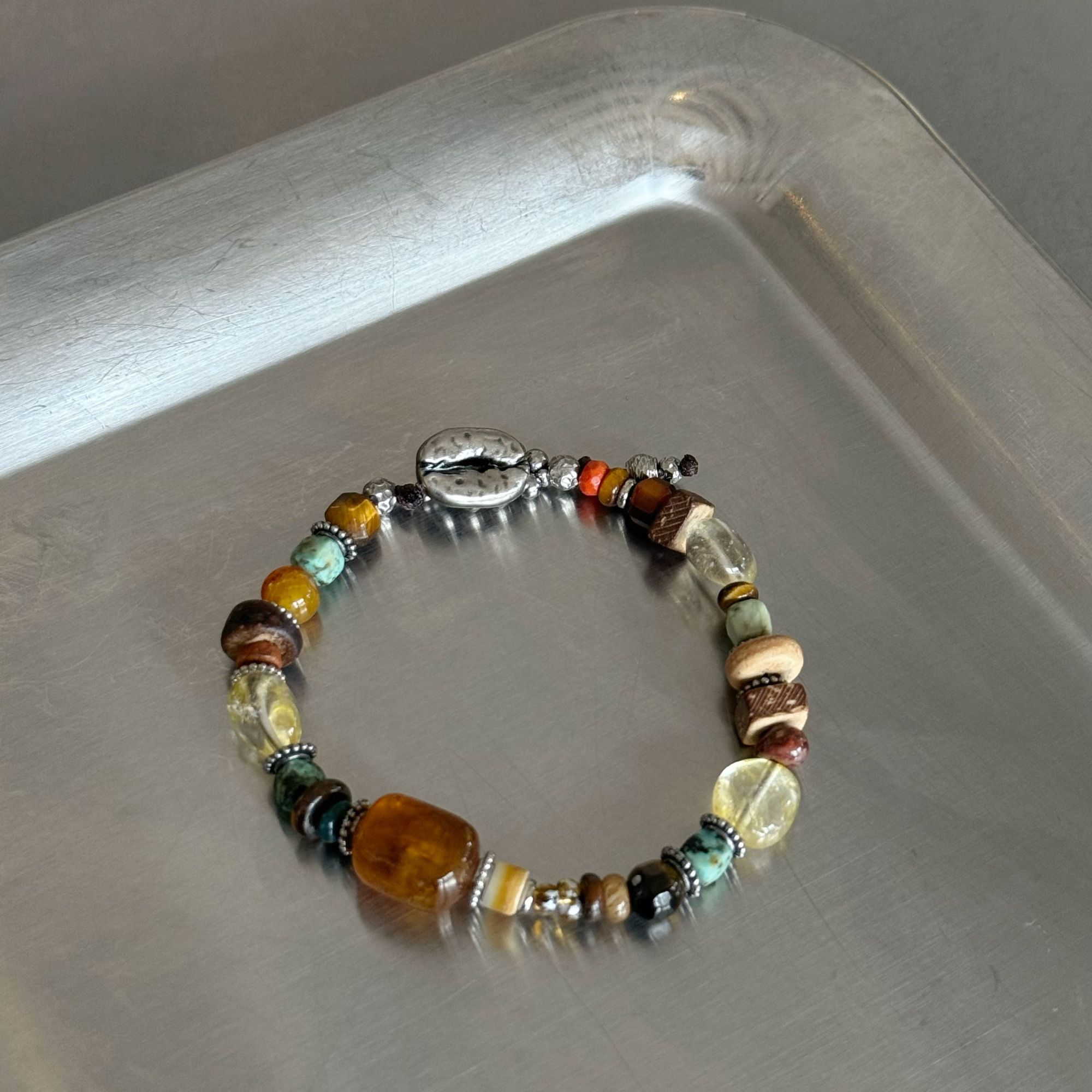 钛钢手链 手串手镯彩色串珠金手链手饰手绳【千暮】复古手作品小众