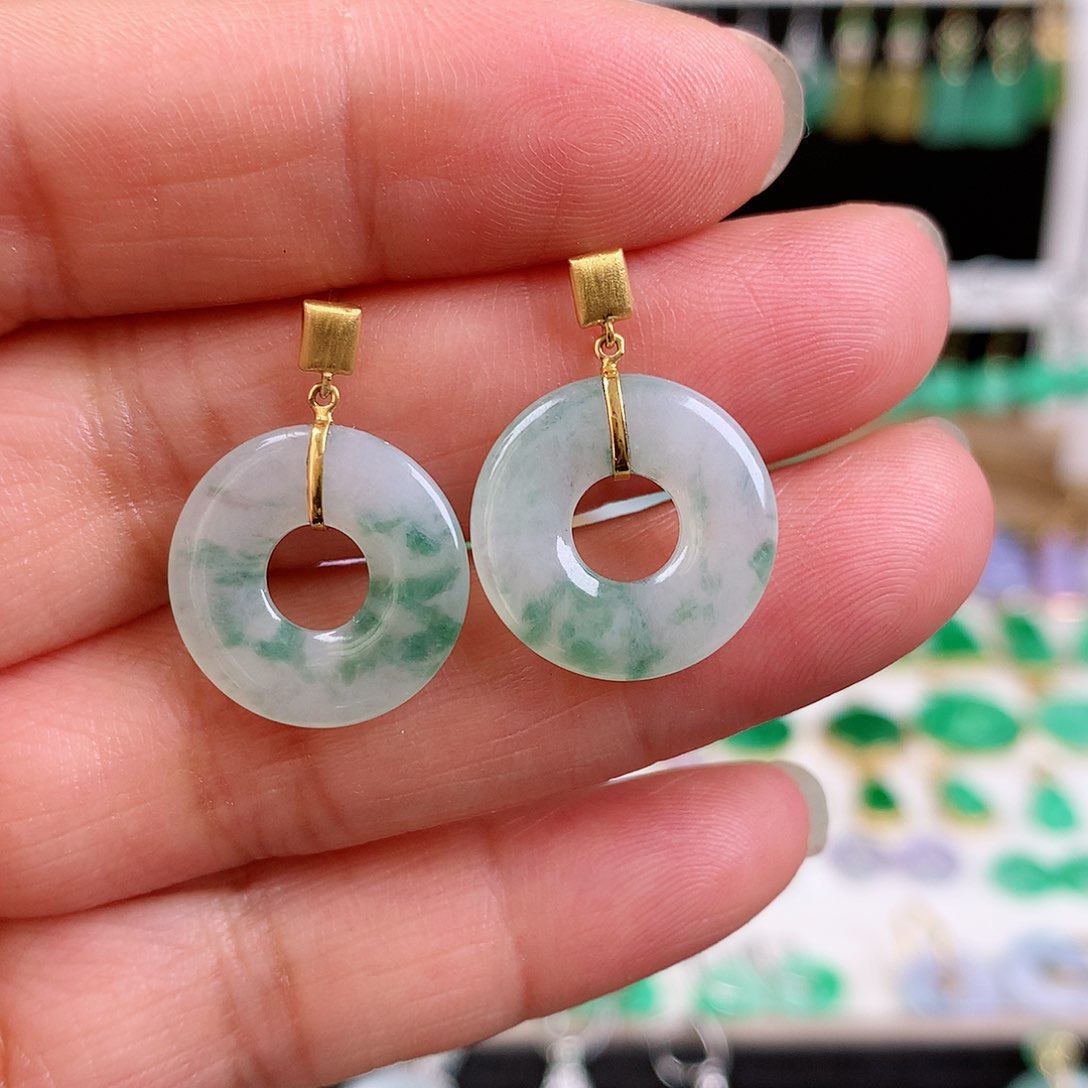 翡翠耳饰18K金镶嵌的