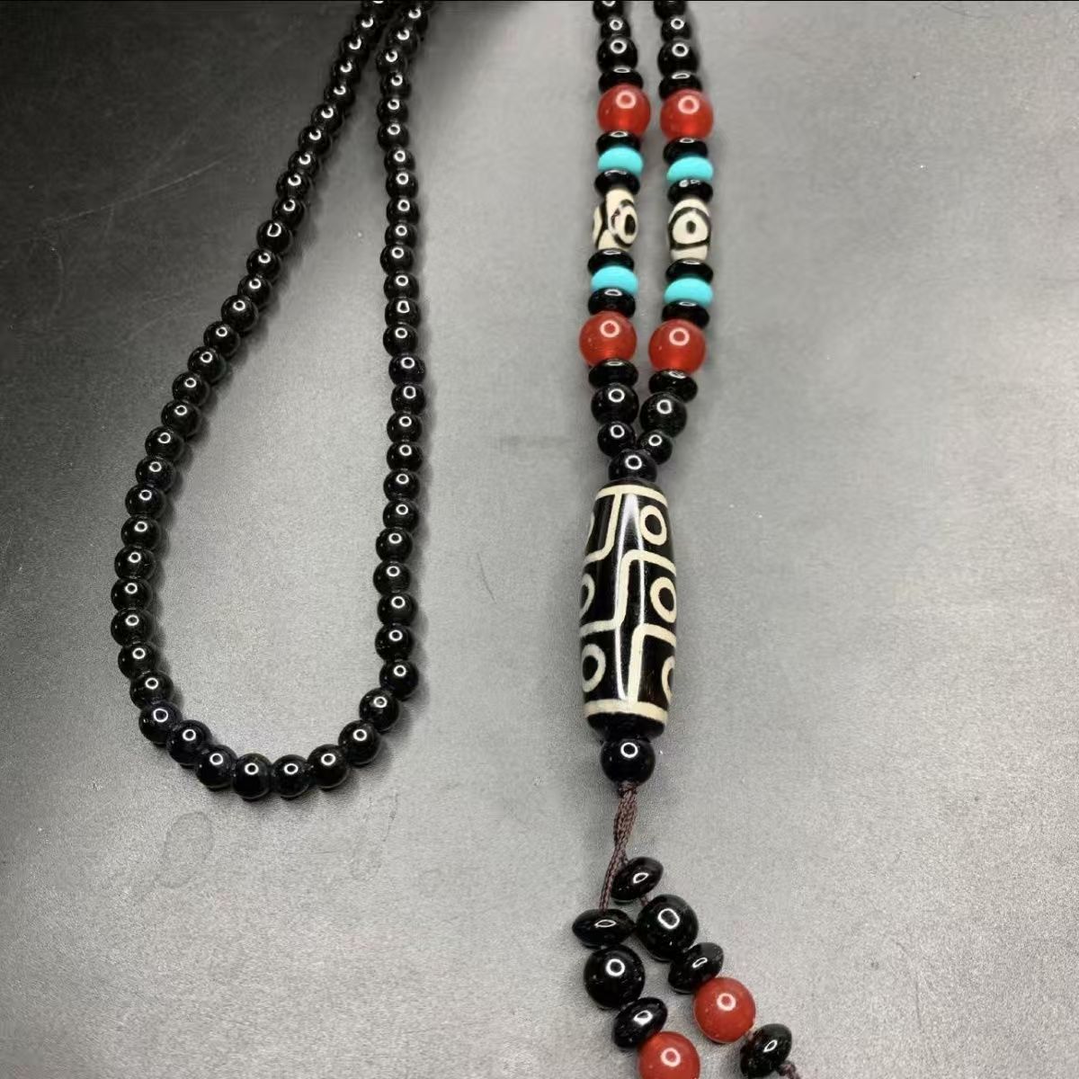 LL-004九眼藏式复古黑色天珠琉璃多圈毛衣链手串