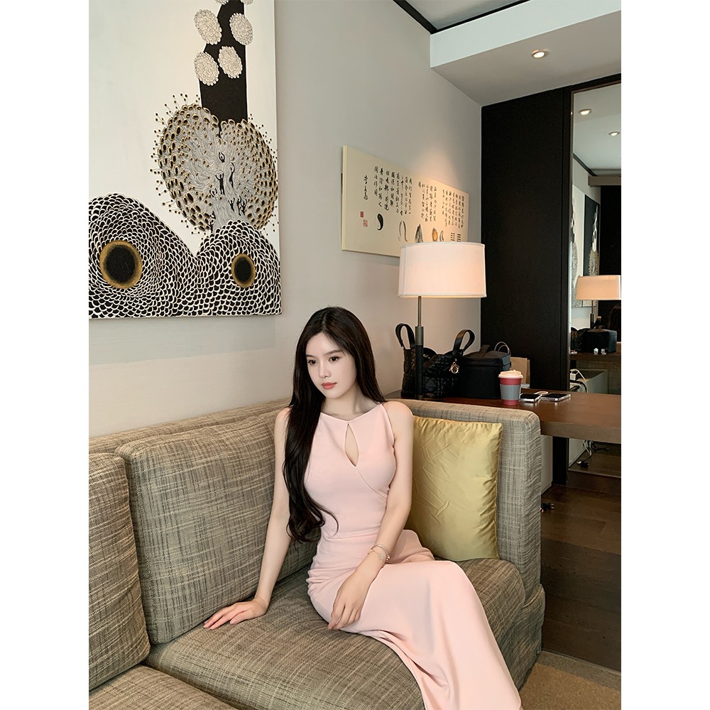 THE SWAN司凰轻奢 進口双面弹力包臀裙一字领温柔气质针织连衣裙