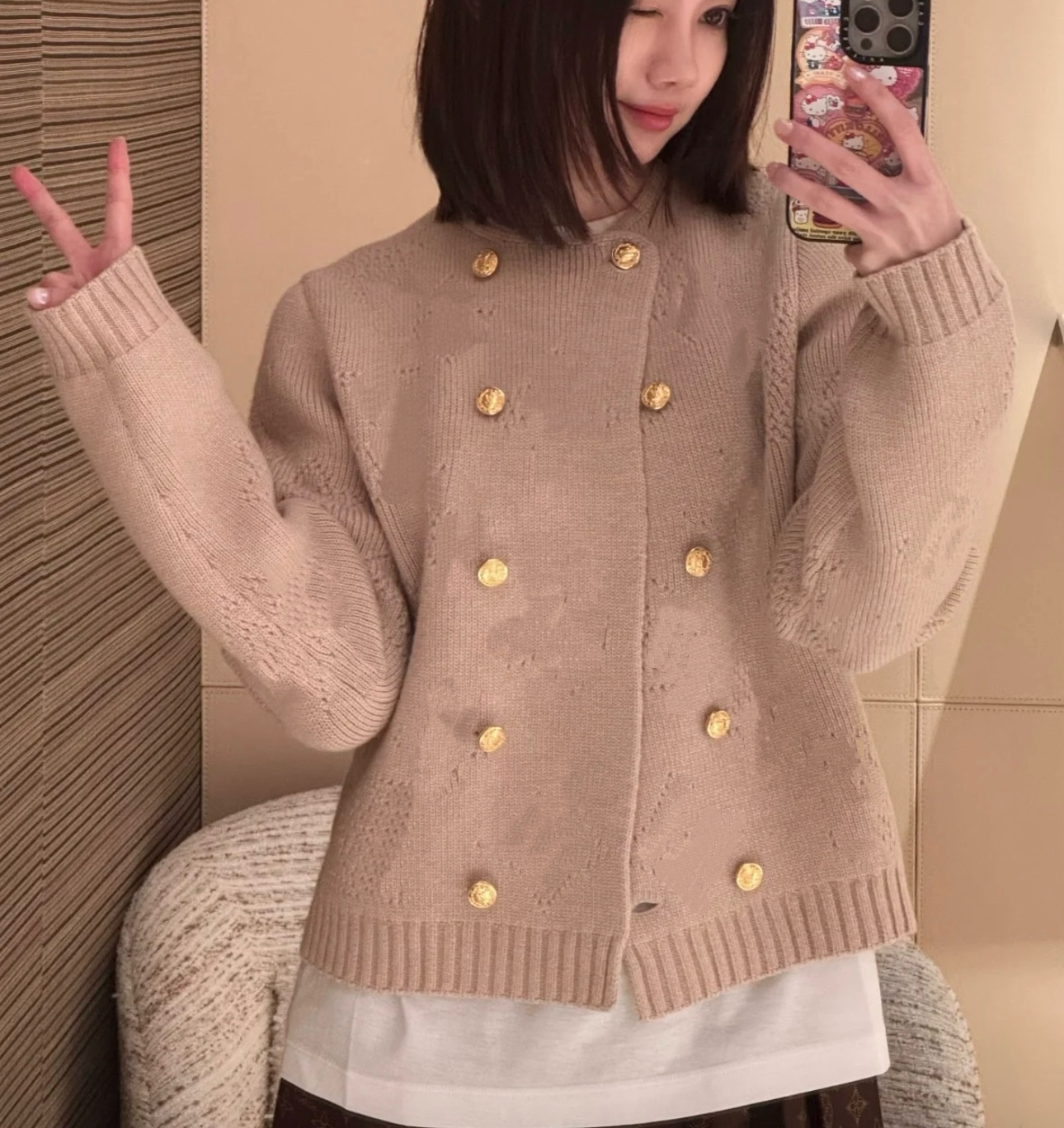 「长芯」高定25秋冬温柔百搭双排扣圆领针织开衫外套YZ25W11024