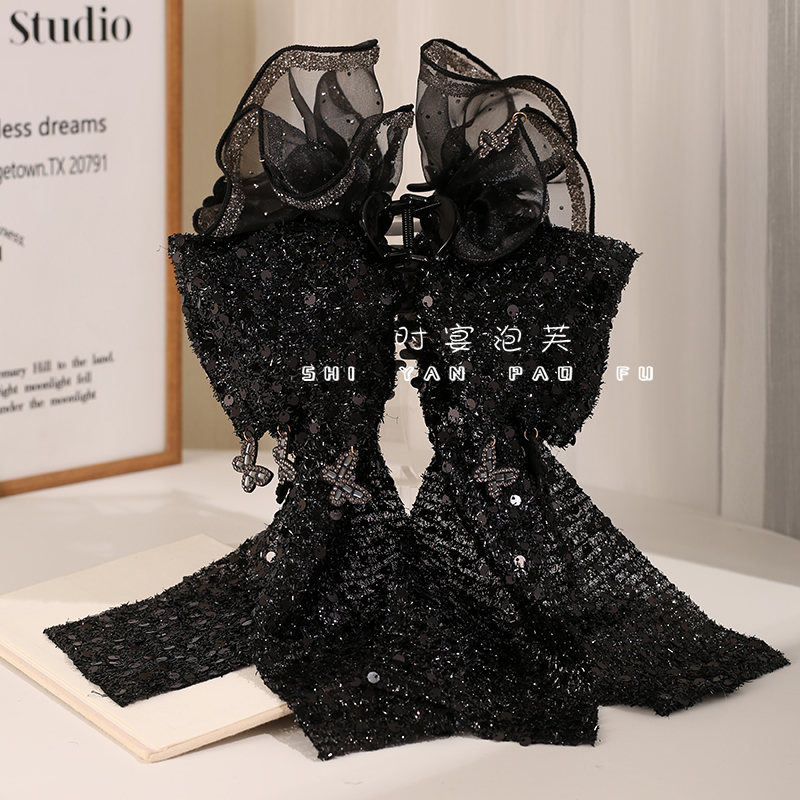 人鱼泡沫鲨鱼夹鱼鳞亮片流苏抓夹蝴蝶小吊坠原创设计华丽发夹发饰