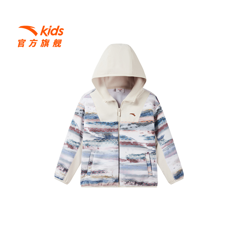 安踏儿童男小童针织运动上衣25新舒适保暖儿童摇粒绒连帽外套9707