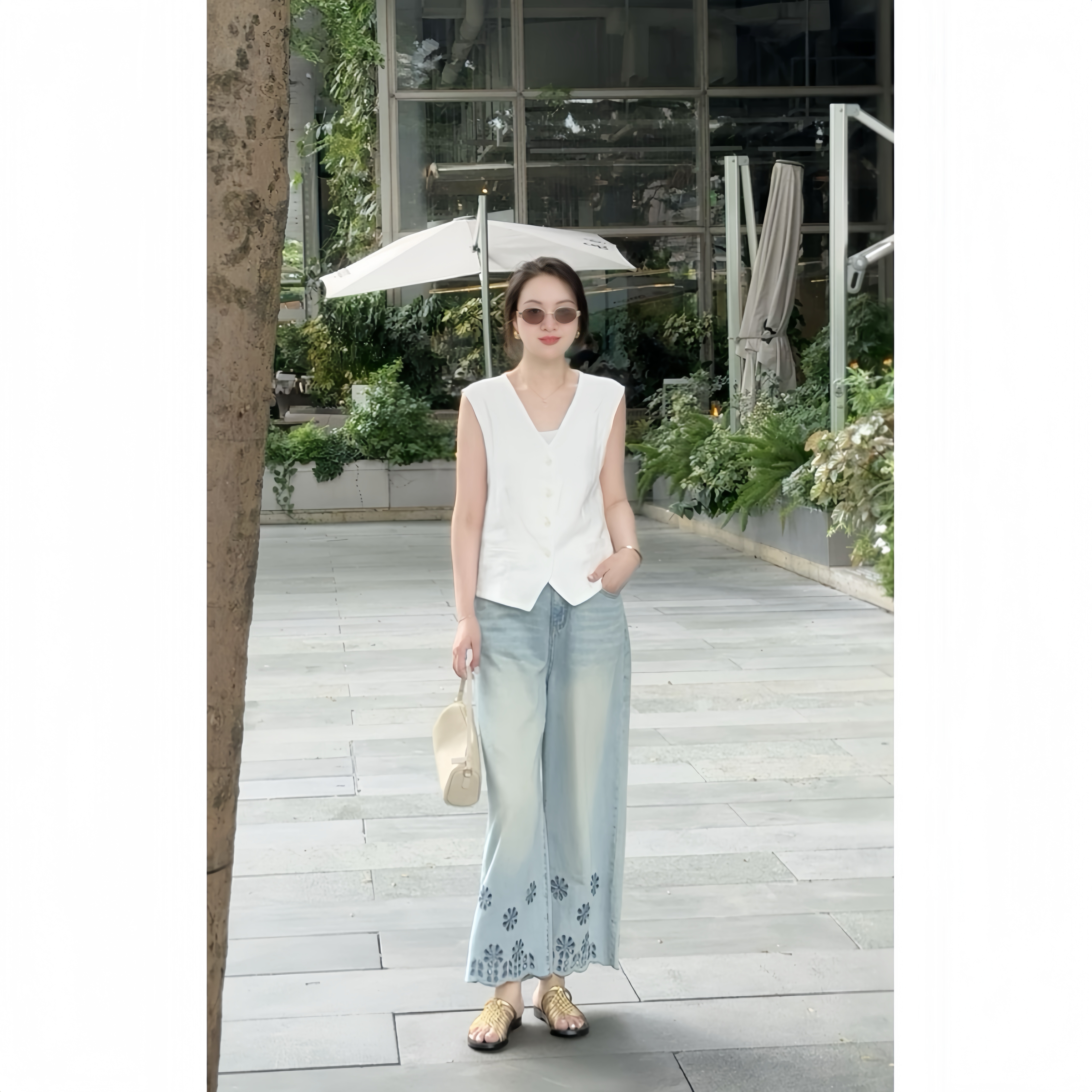 SHAMORE「羊脂冰露」法式修身显瘦V领亚麻无袖背心上衣SM0137