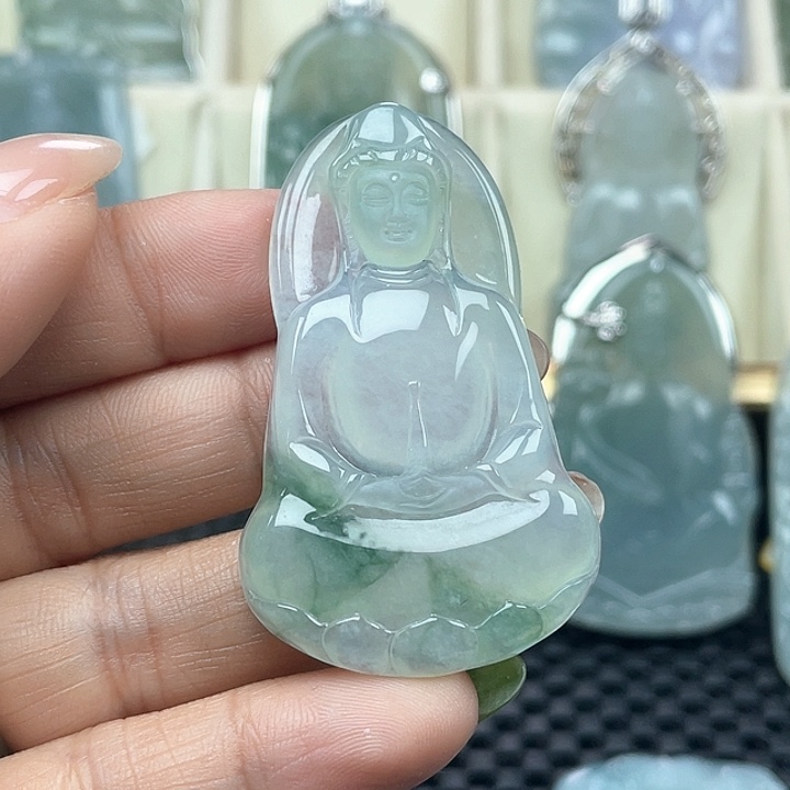 颈饰未镶嵌翡翠M****天然缅甸翡翠A货素衣观音