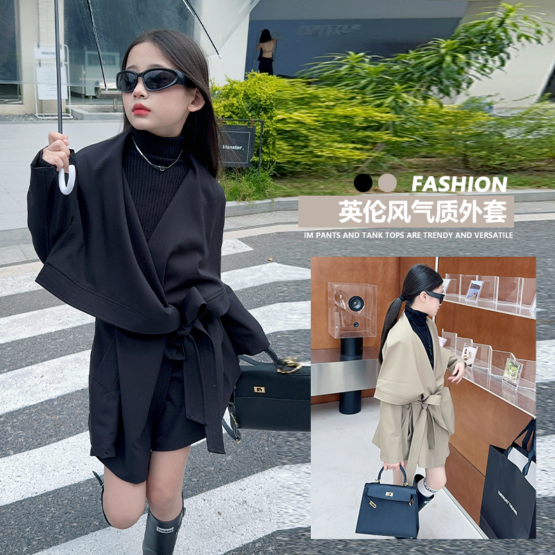 女童风衣女孩儿2025韩版休闲格子拉链衫春秋风衣宝宝英伦女童秋装