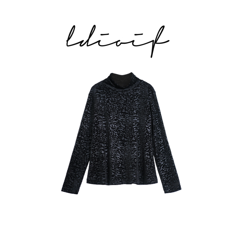 2025年新款秋冬黑色烫钻不规则图案肌理提花打底衫#DSY18893