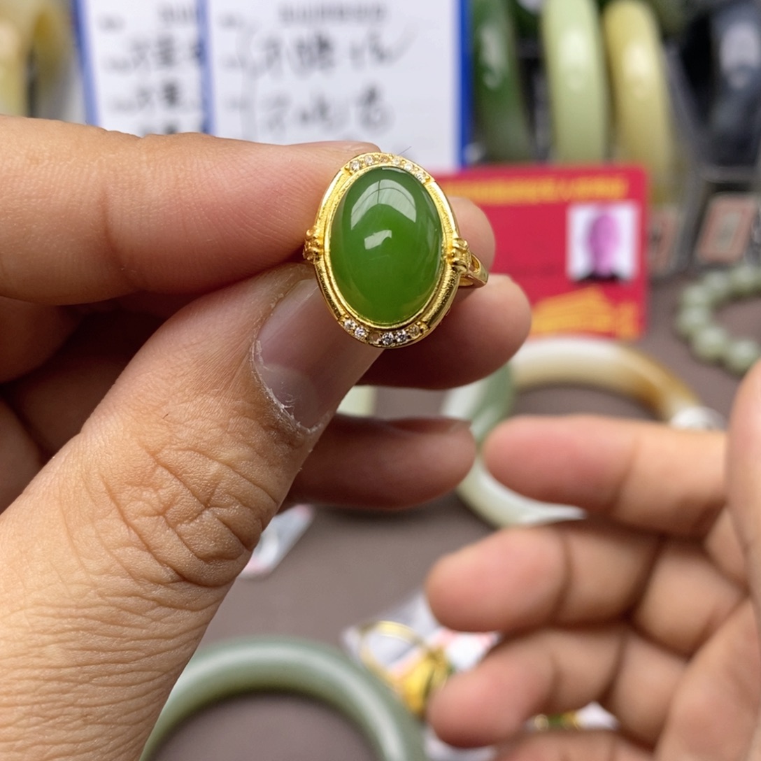 和田玉戒指银S925镶嵌