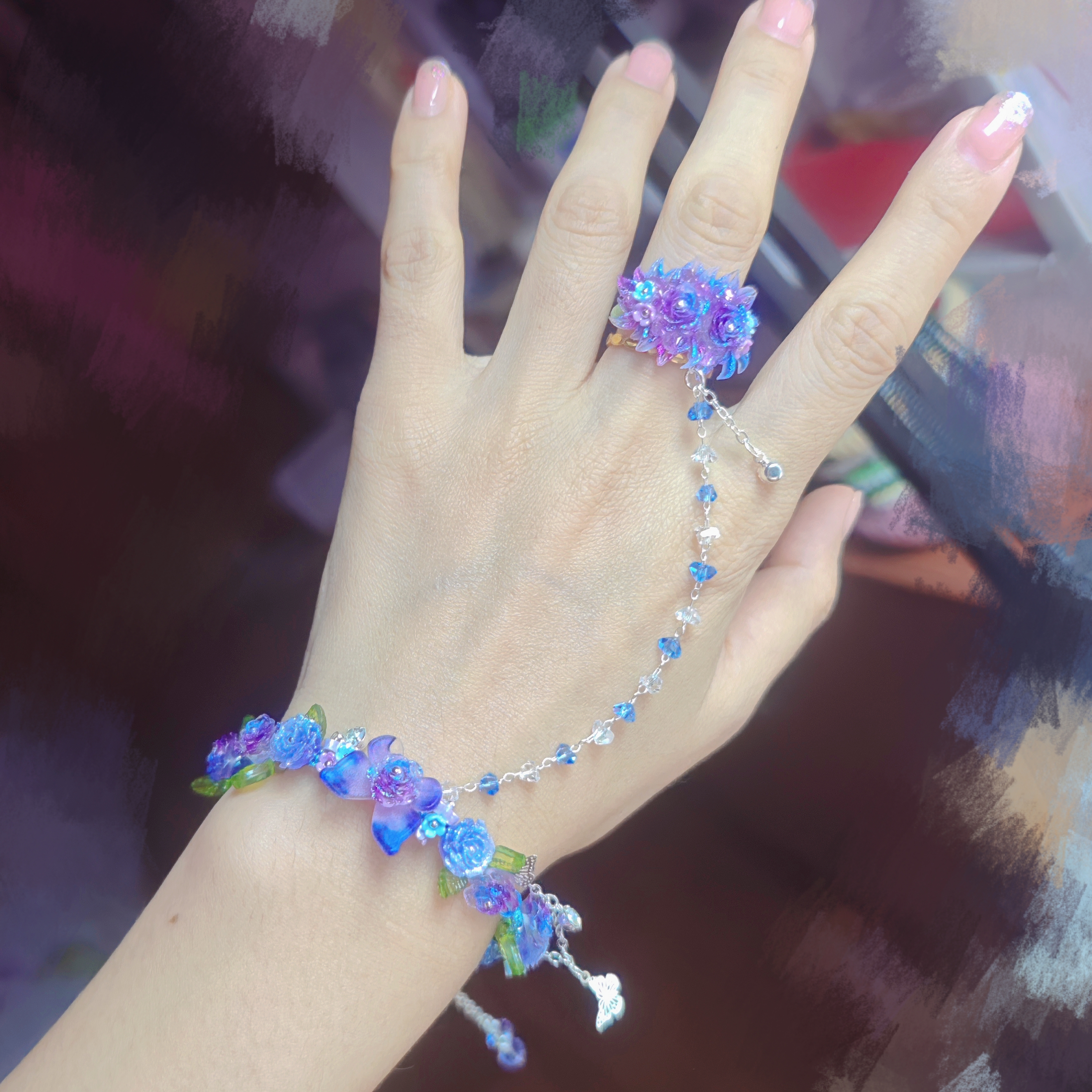 「花花戒指」手工繁花戒指温柔花朵原创设计高级感开口可调节戒指