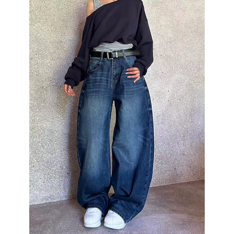 8668-3552 蓝色秋季百搭高腰刺绣弯刀牛仔裤