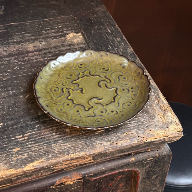 茶叶末釉中式壶承陶瓷雕刻祥云壶承个性百搭壶承茶盘