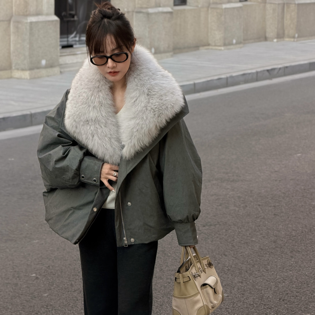 【冰川派克】鹅绒服+狐狸毛休闲款派克服羽绒服外套