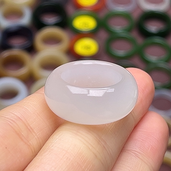 和田玉未镶嵌戒指16.0高冰白月光