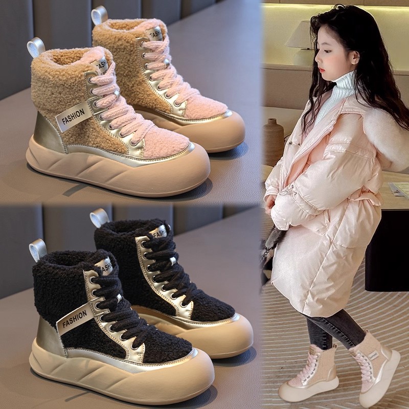 ABC儿童雪地靴冬季新款大童棉靴保暖冬鞋女童加绒加厚东北大棉鞋