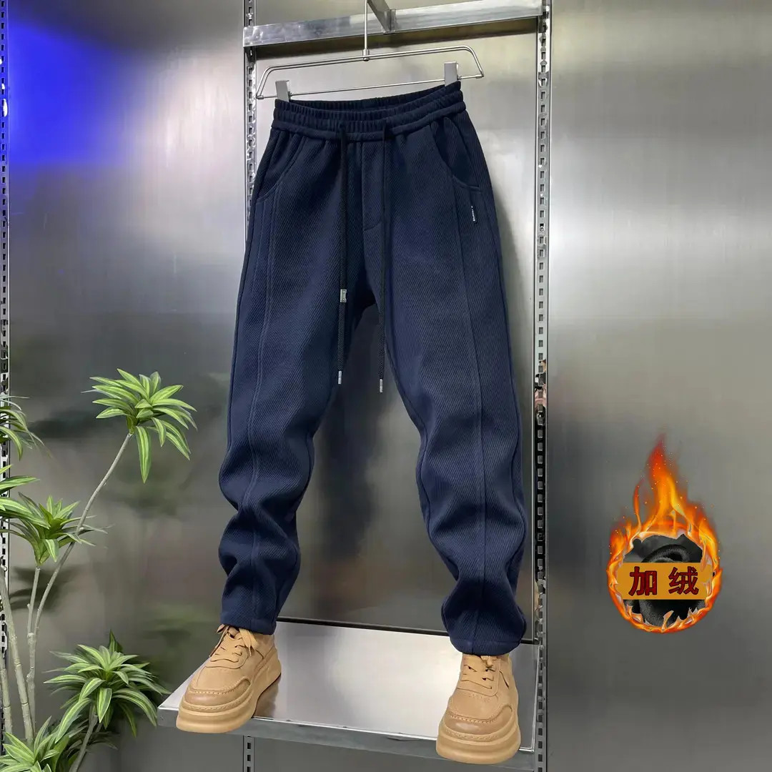 2025冬季新品高奢欧棉绒斜纹加厚抗寒加绒防风保暖居家裤休闲男裤