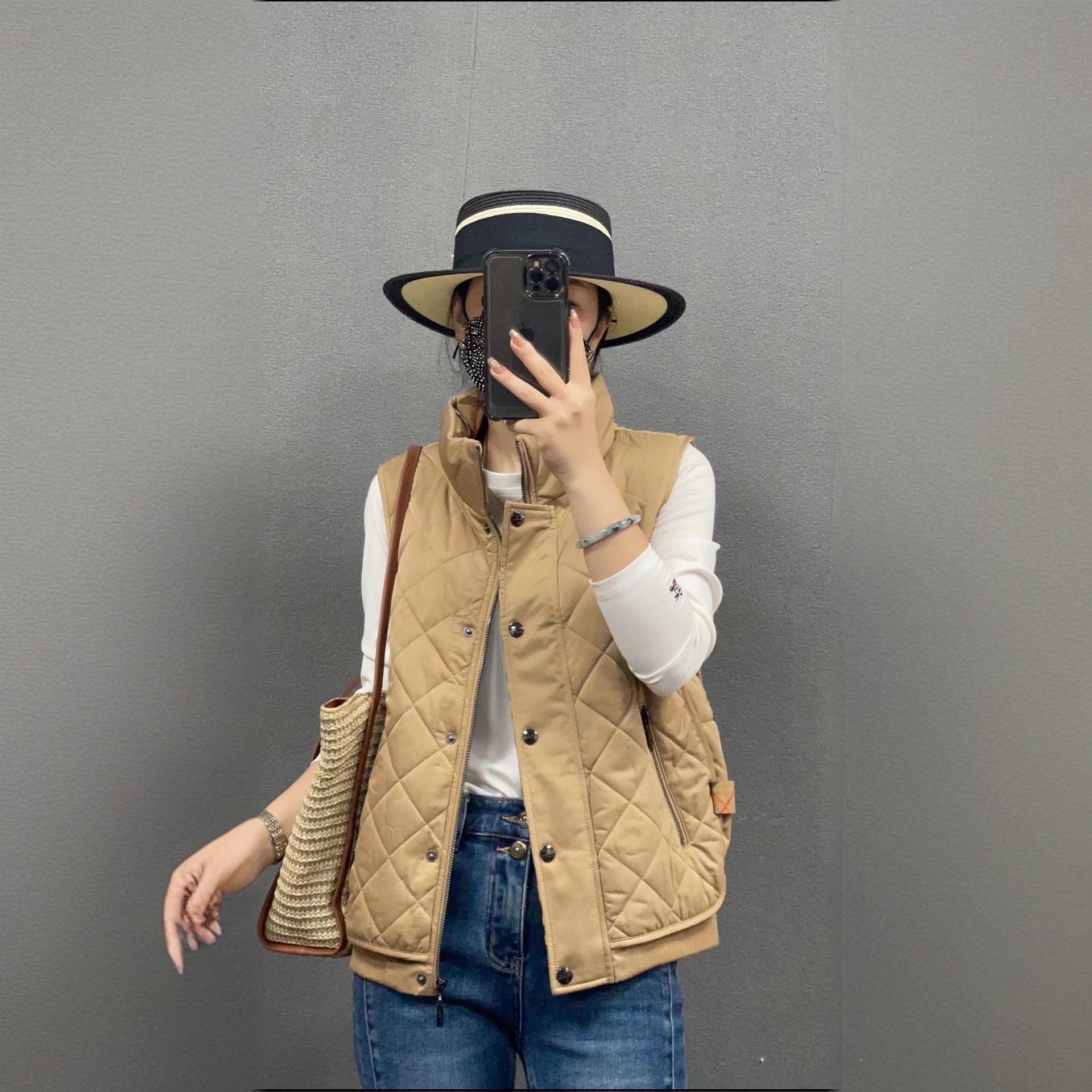 【港奢专属】秋冬经典英伦风纯色拼格经典立裁版型显瘦棉服马甲5081