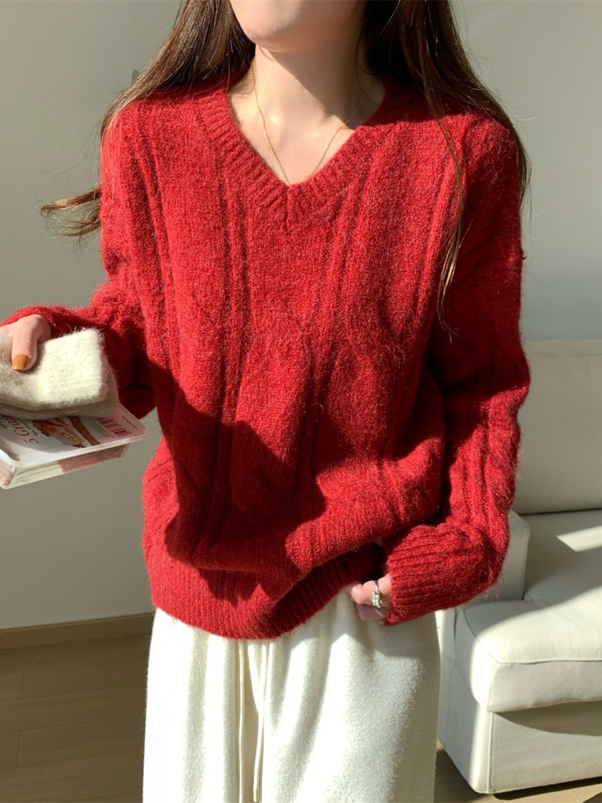秋冬miu里miu气宽松v领毛衣女慵懒风麻花高级感超好看针织衫上衣