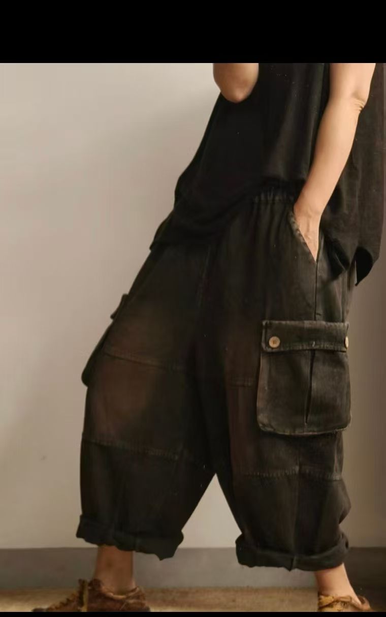 新款时尚休闲宽松百搭做旧工装裤（裤长83臀围154）