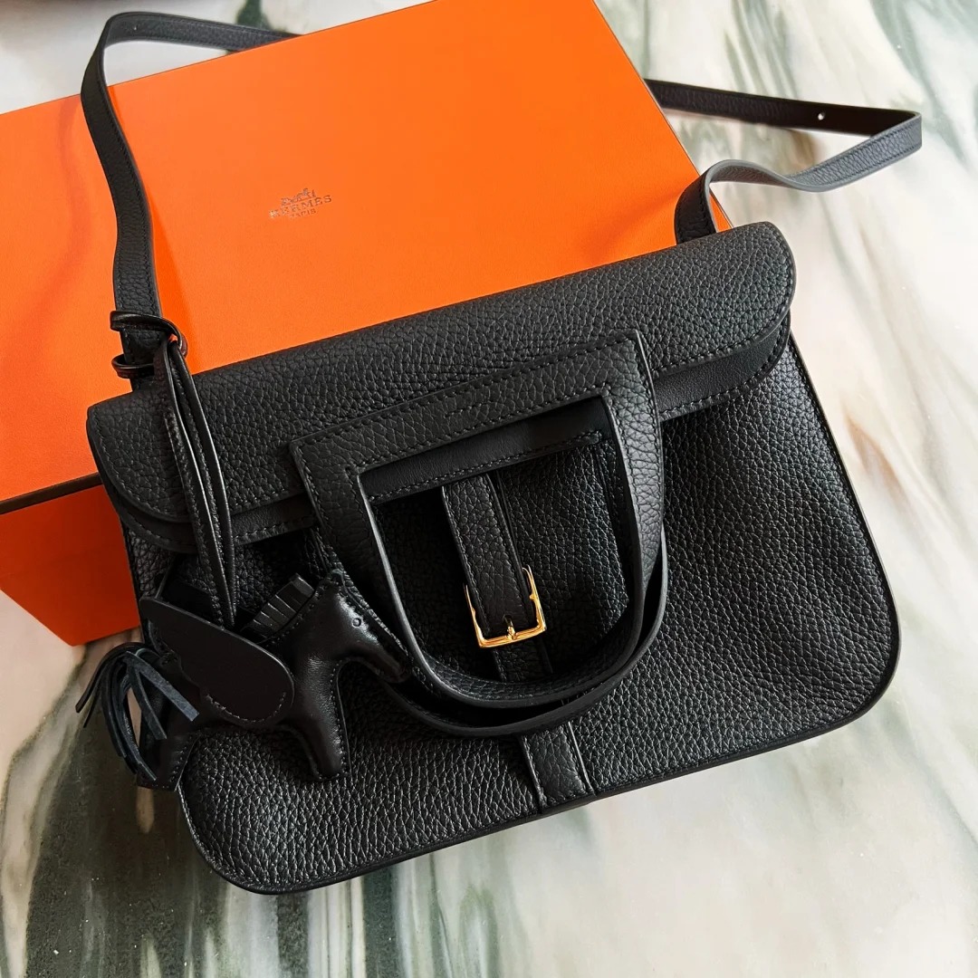 99新 Hermes/爱马仕 小花Jerry Halzan 25肩包黑色 W刻包
