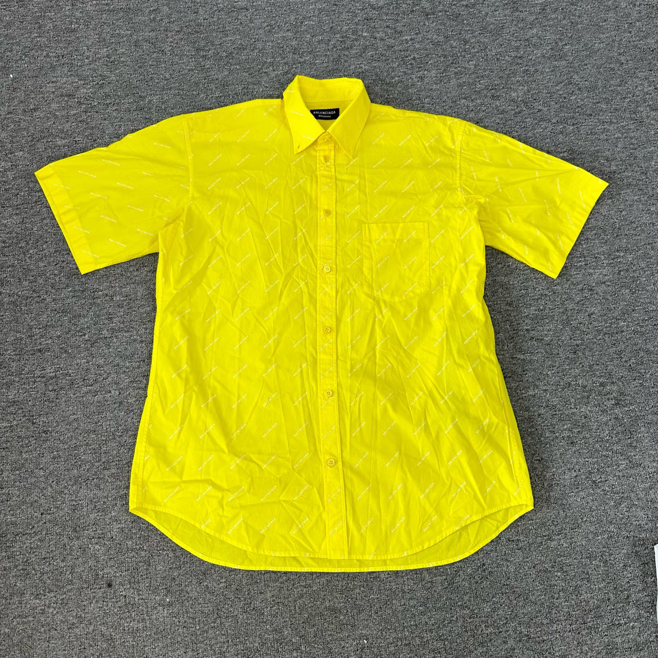 99新 Balenciaga/巴黎世家 满印弹幕 短袖衬衫 黄色 37码