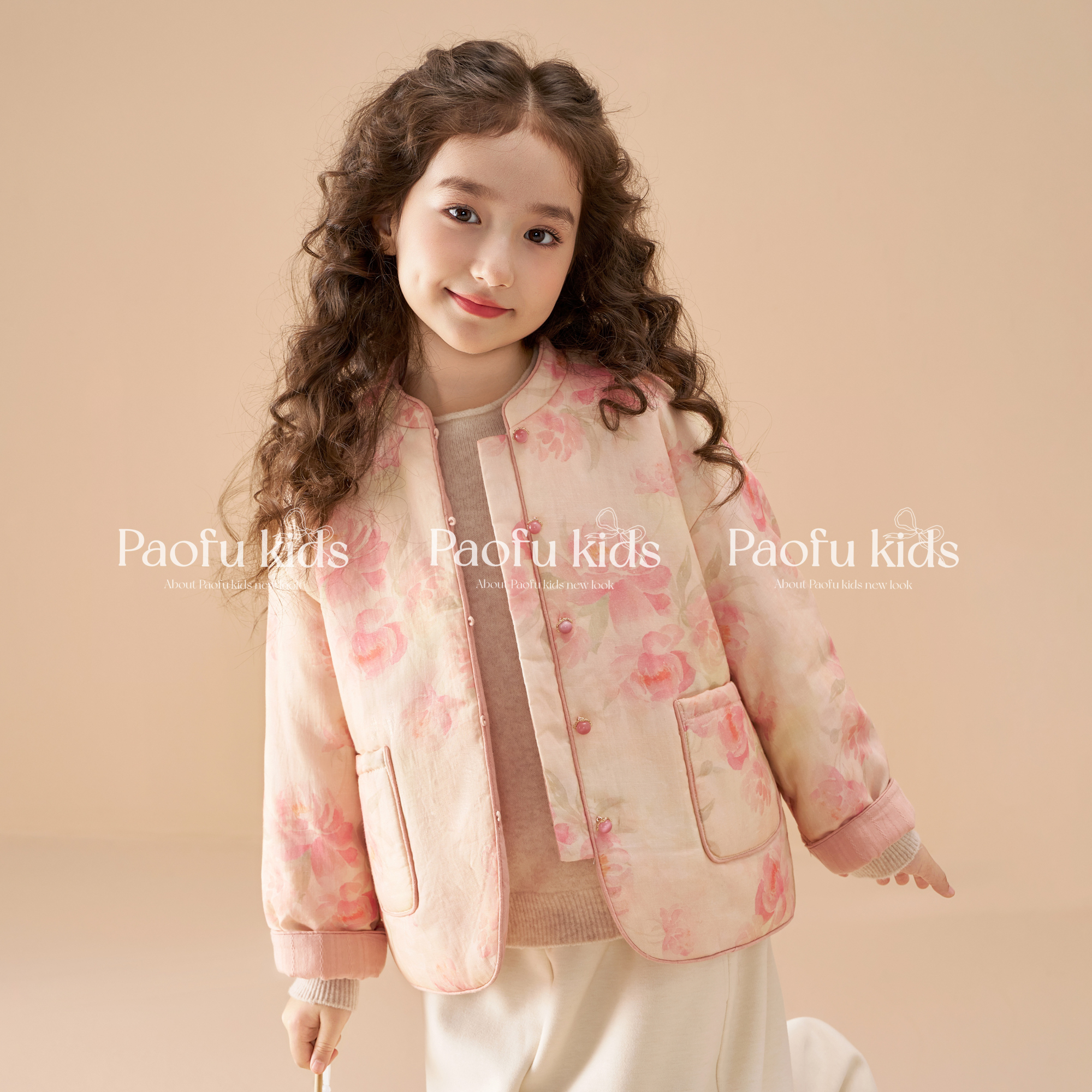 【莲花】 泡芙定制 【100%纯苎麻 双面穿加厚】女童夹棉外套 PF51135