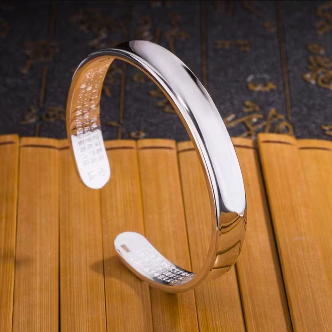 足银手镯 9999 高端大气 精美开口光面心经手镯 货号 065