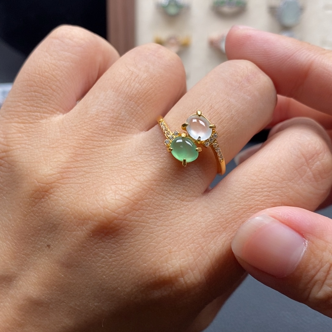 翡翠银S925镶嵌戒指有纹