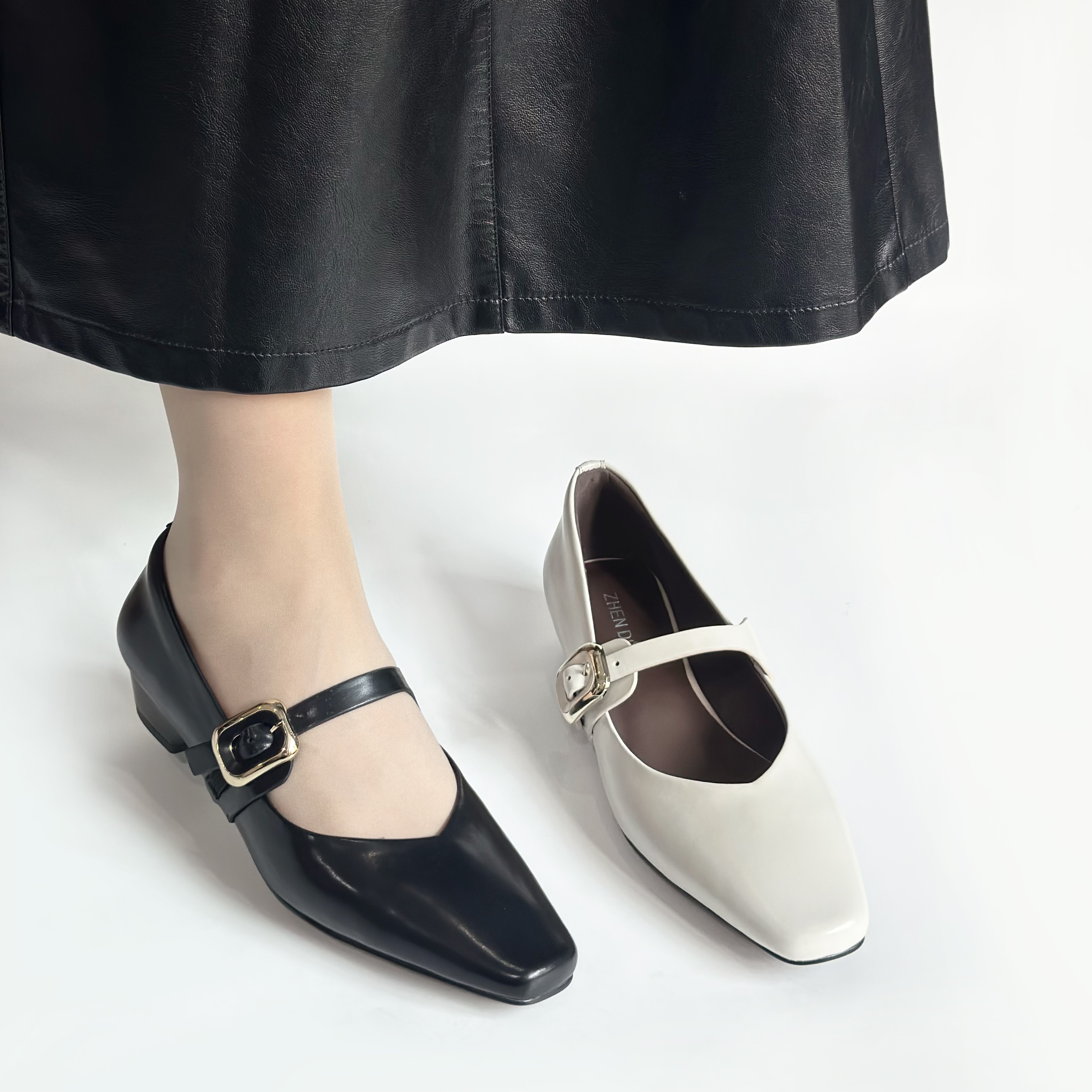 臻弟ZHENDI/新款气质百搭女单鞋小方头浅口设计款时装单鞋HYT5206