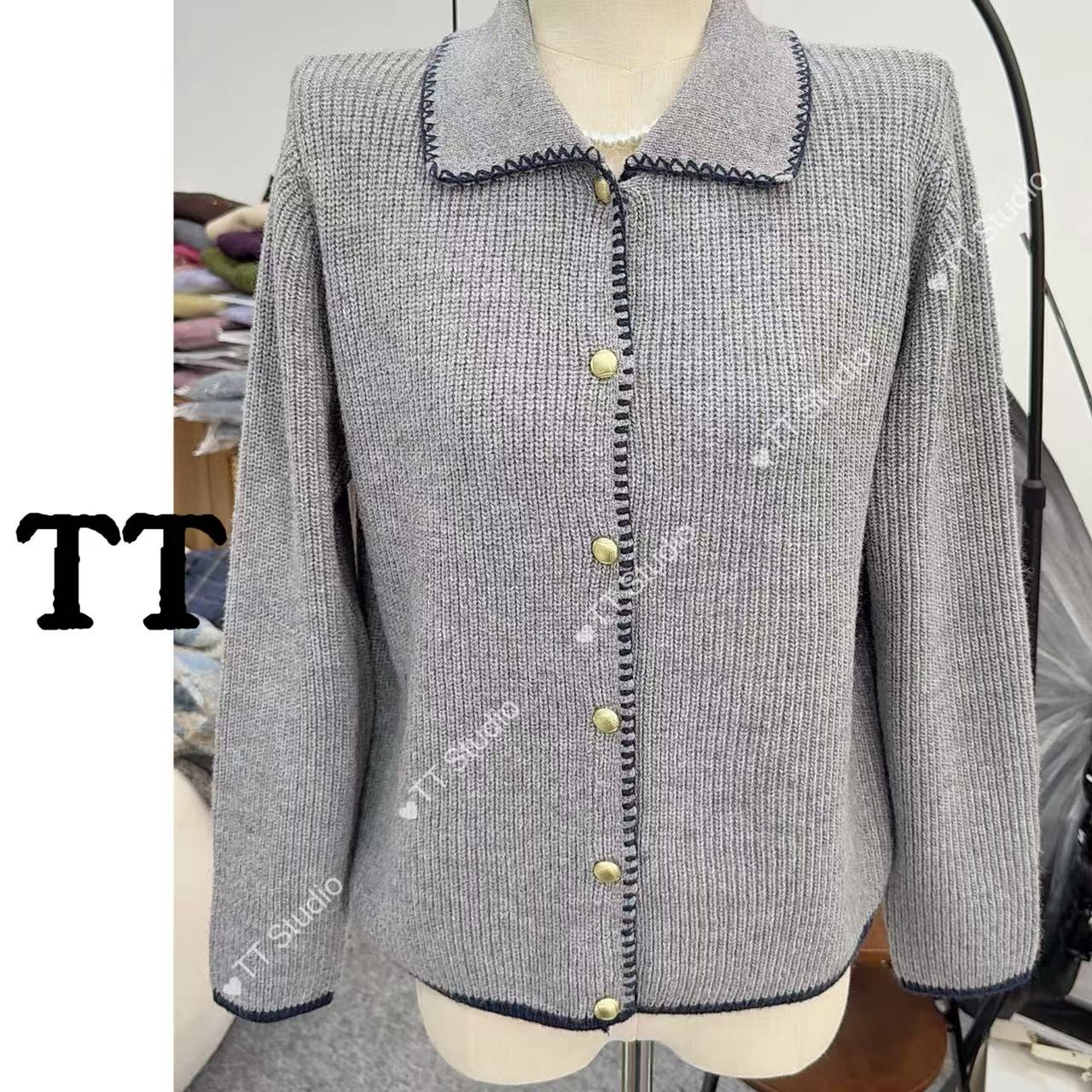 线条POLO领温柔风开衫羊毛秋冬款内搭~5512