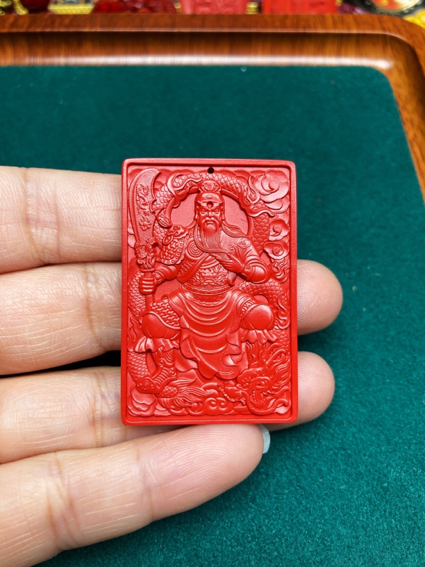 含辰砂工艺品【保真朱砂】红砂关公方牌吊坠