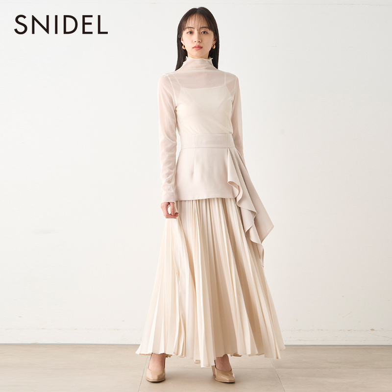 SNIDEL时髦纯色高腰不规则百褶拼接半身裙SWFS234224
