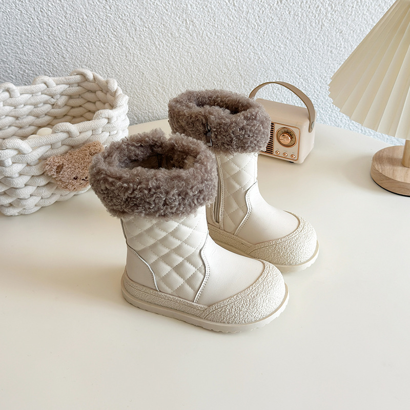 儿童防水加绒雪地棉保暖羊羔绒大棉鞋2025冬季新款女童软底中筒靴