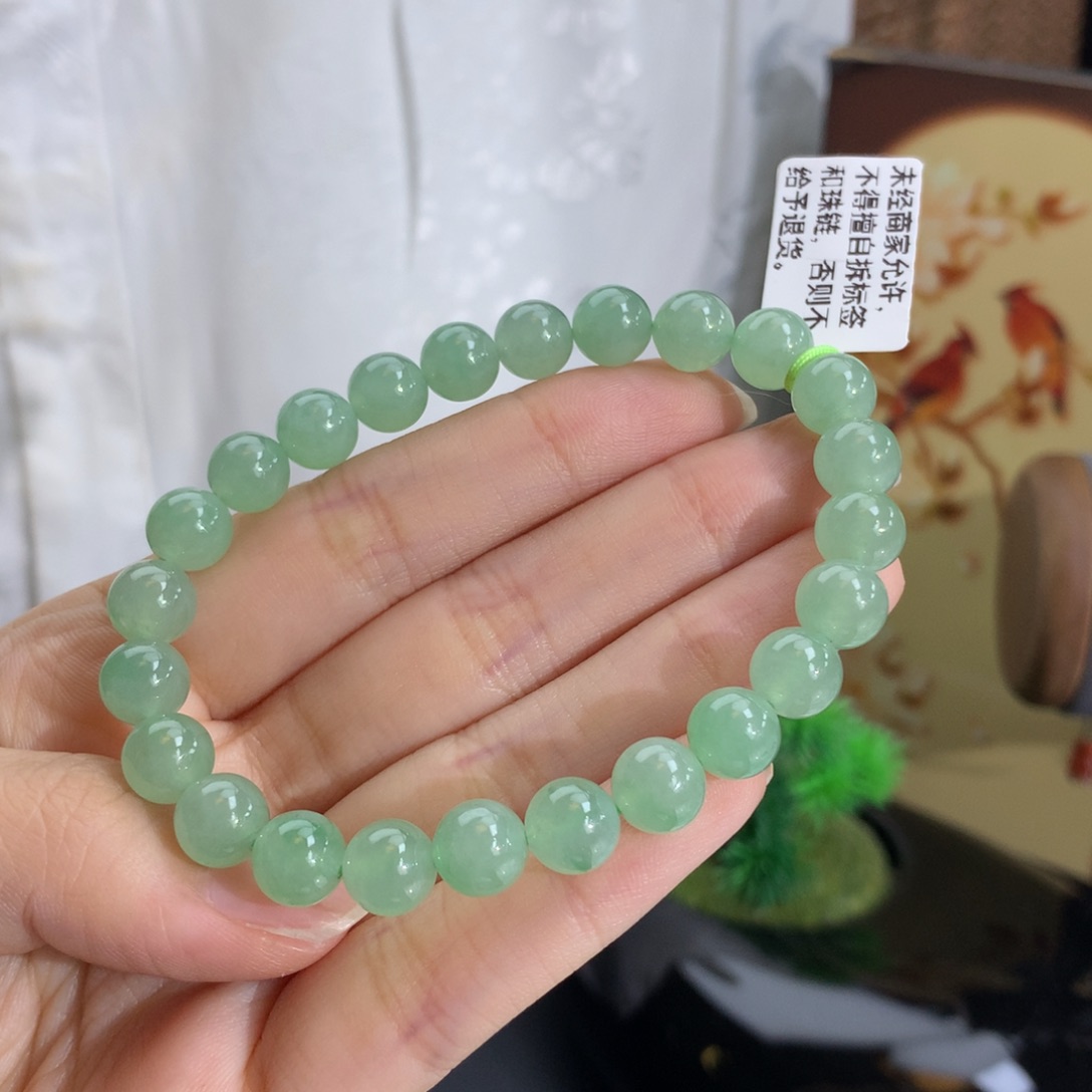 未镶嵌手链翡翠卡8.0冰润胶葡萄绿手串