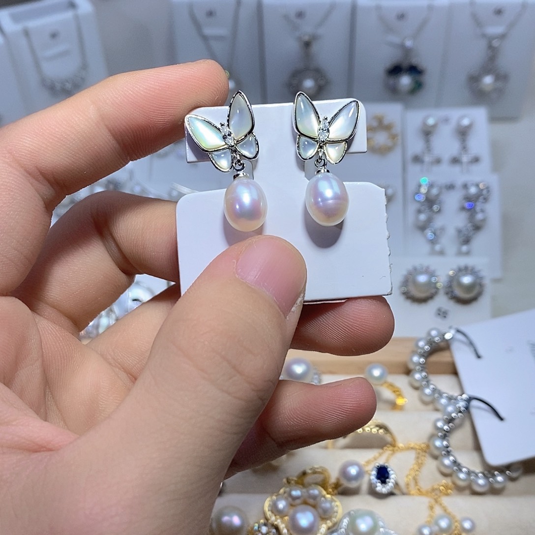 耳坠淡水珍珠银S925镶嵌